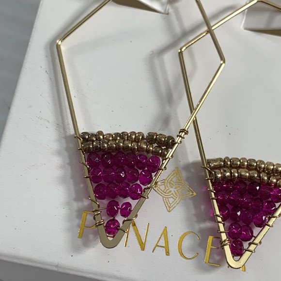 Panacea Earrings Seed Bead Gold Tone 2" Geometric Hoop Style Loop Closure New - Picture 4 of 5